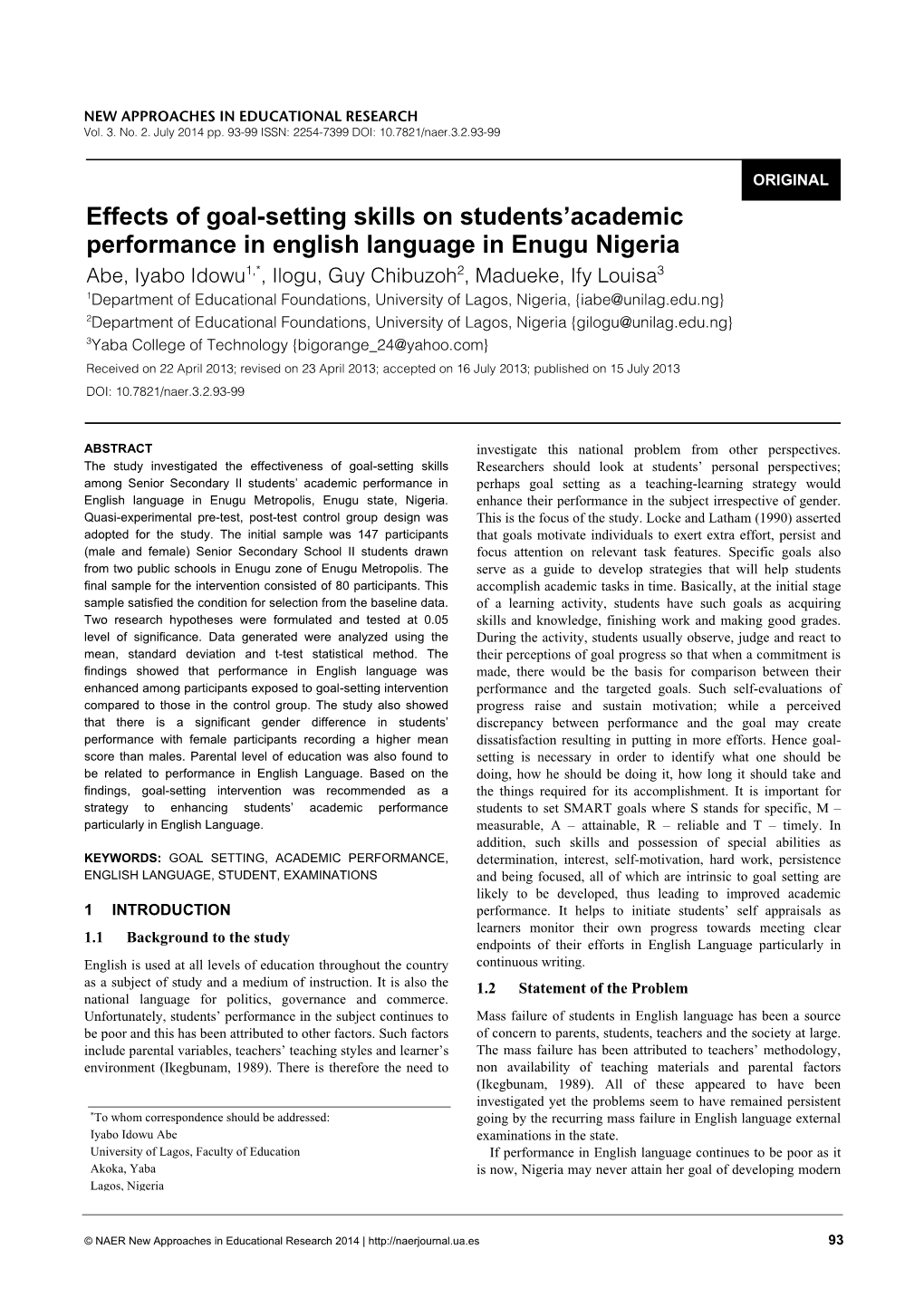 Effects of Goal-Setting Skills on Students'academic Performance In