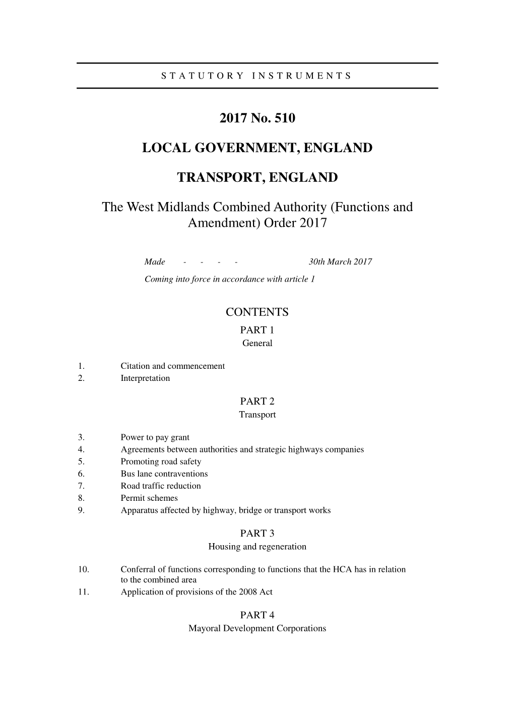The West Midlands Combined Authority (Functions and Amendment) Order 2017
