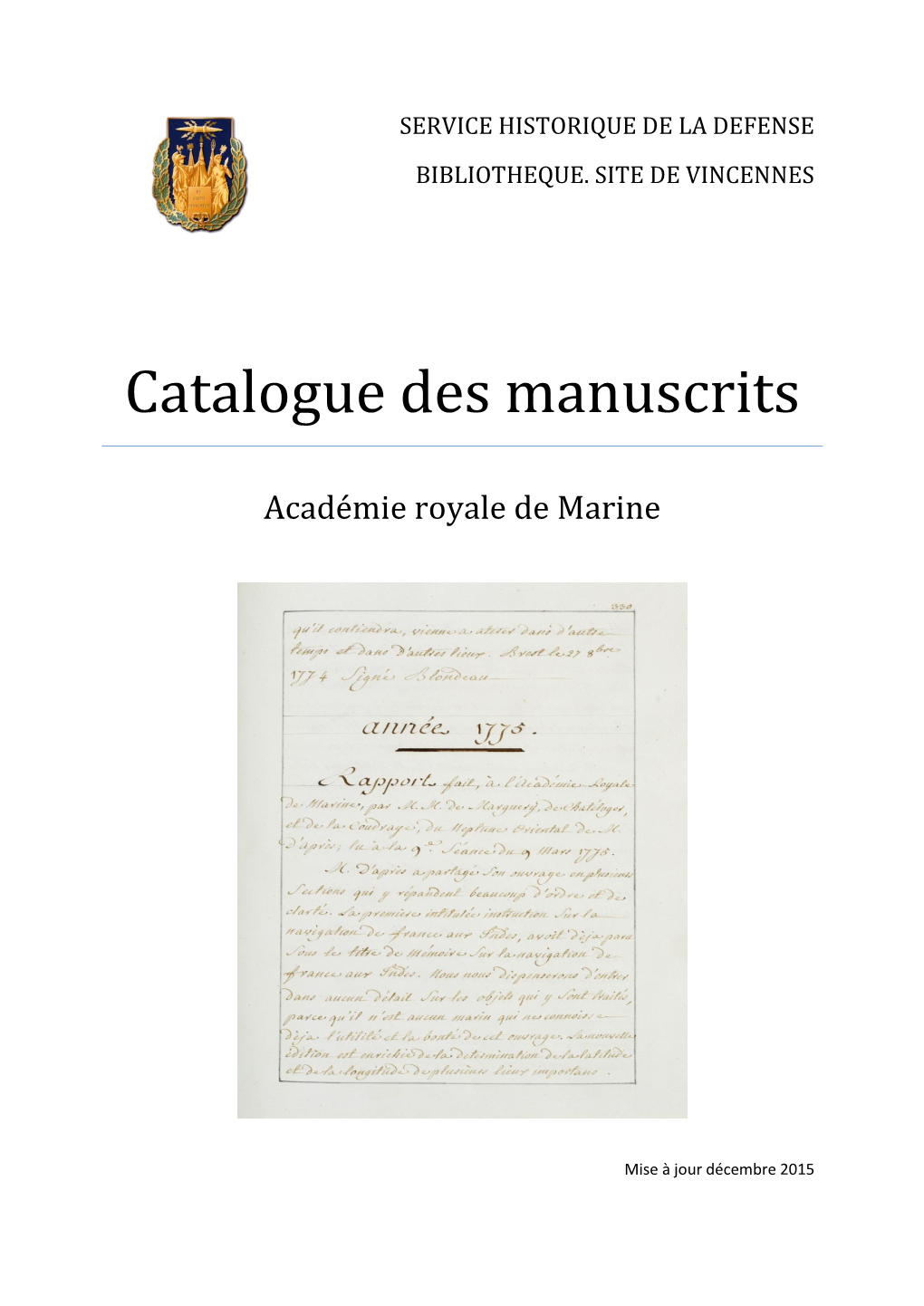 Catalogue Des Manuscrits