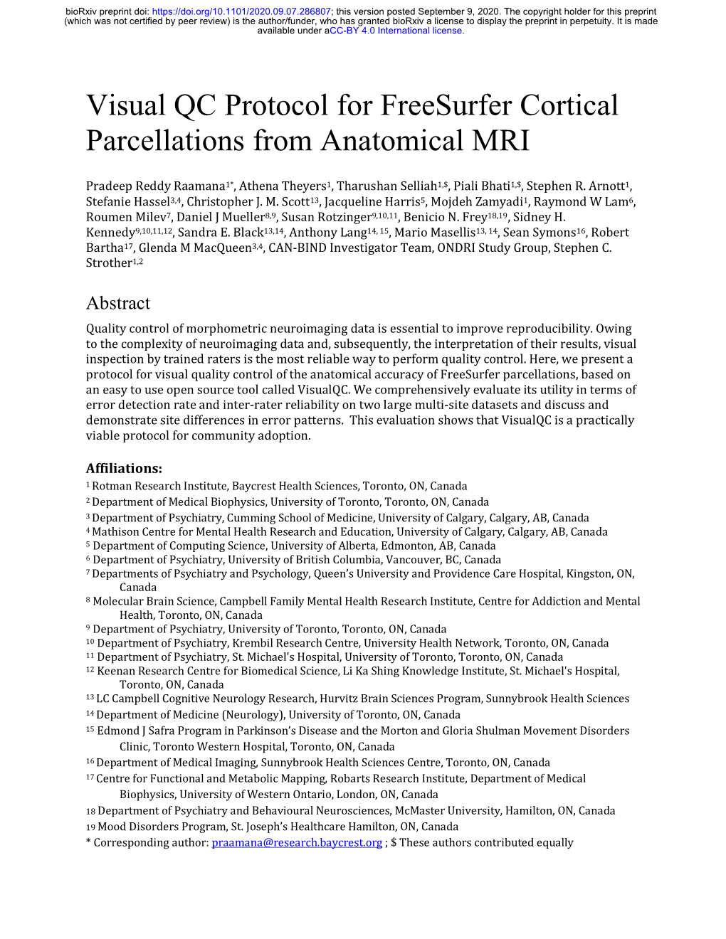 Visual QC Protocol for Freesurfer Cortical Parcellations from Anatomical MRI