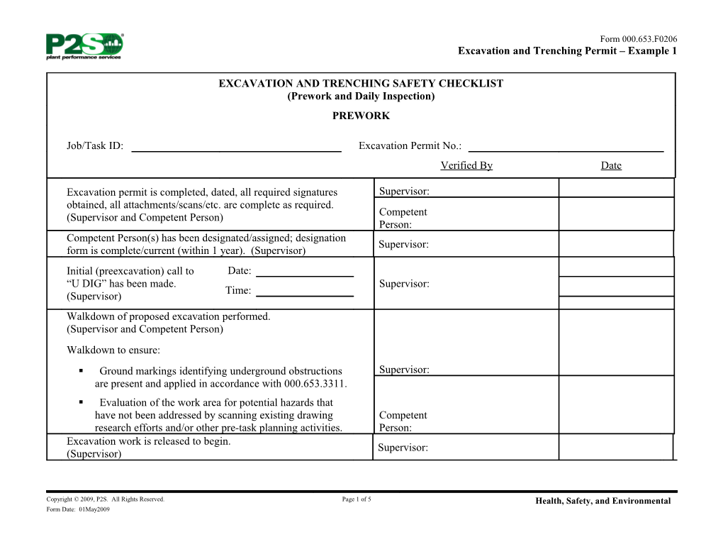 Excavation and Trenching Permit - Example 1