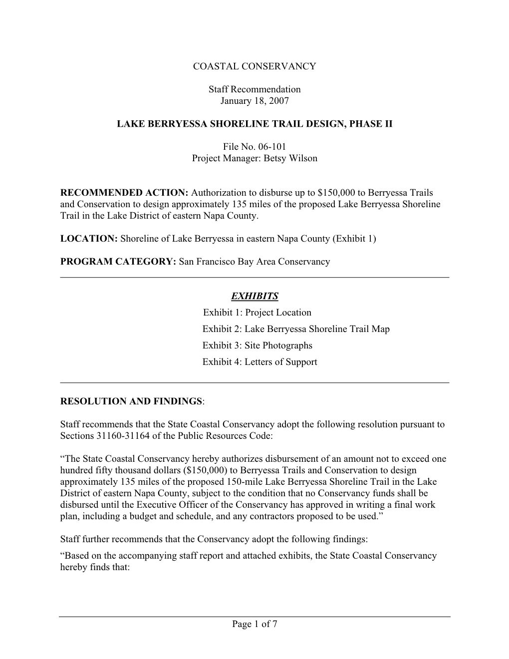 Lake Berryessa Shoreline Trail Design, Phase Ii