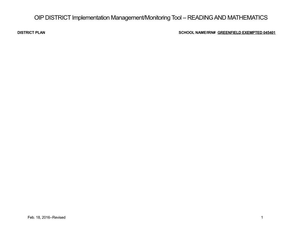 OIP DISTRICT Implementation Management/Monitoring Tool GRADUATION