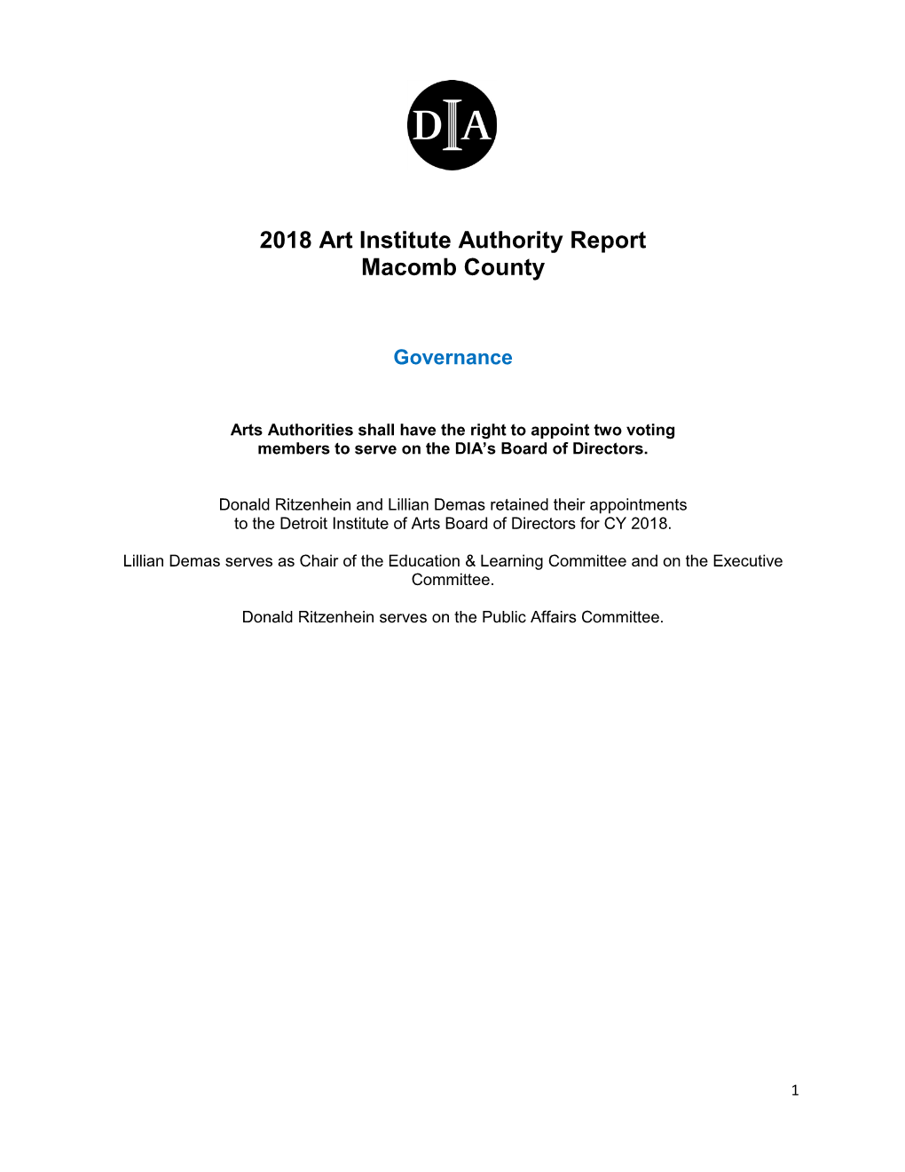 2018 Art Institute Authority Report Macomb County