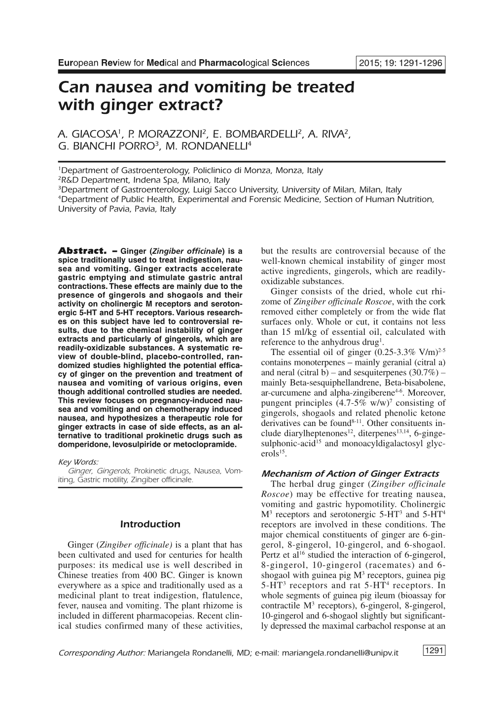 Can Nausea and Vomiting Be Treated with Ginger Extract?