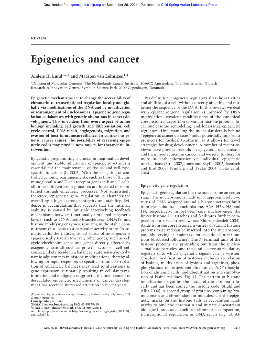 Epigenetics and Cancer