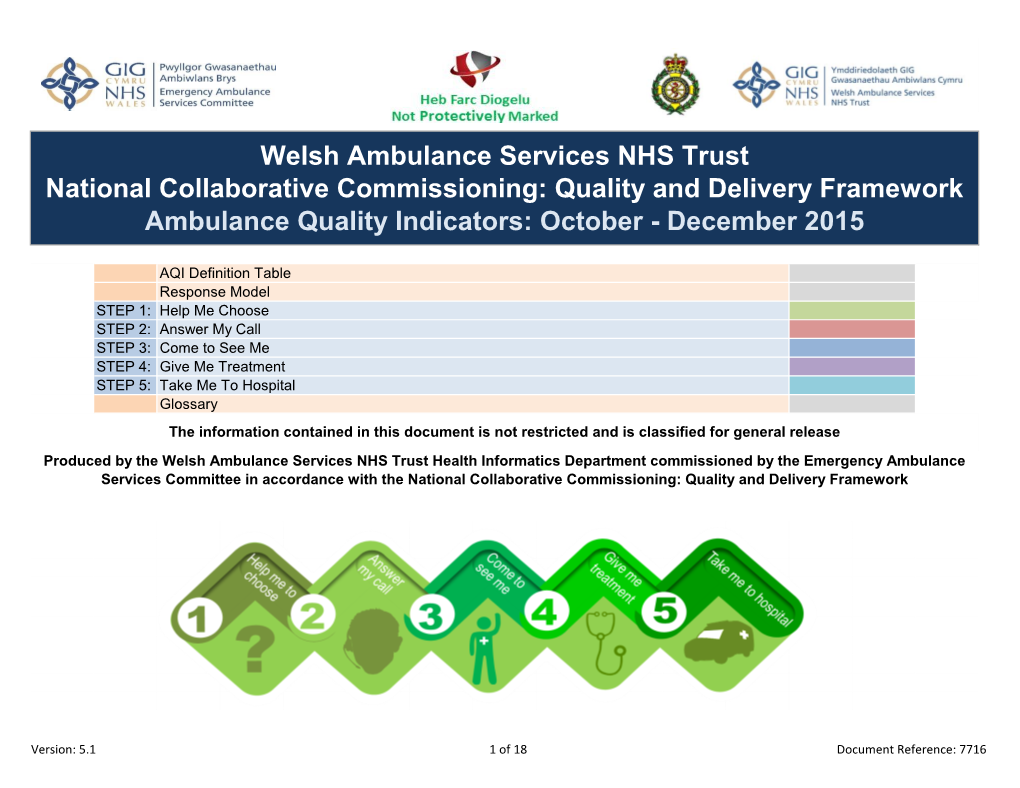 Welsh Ambulance Services NHS Trust National Collaborative Commissioning: Quality and Delivery Framework Ambulance Quality Indicators: October - December 2015