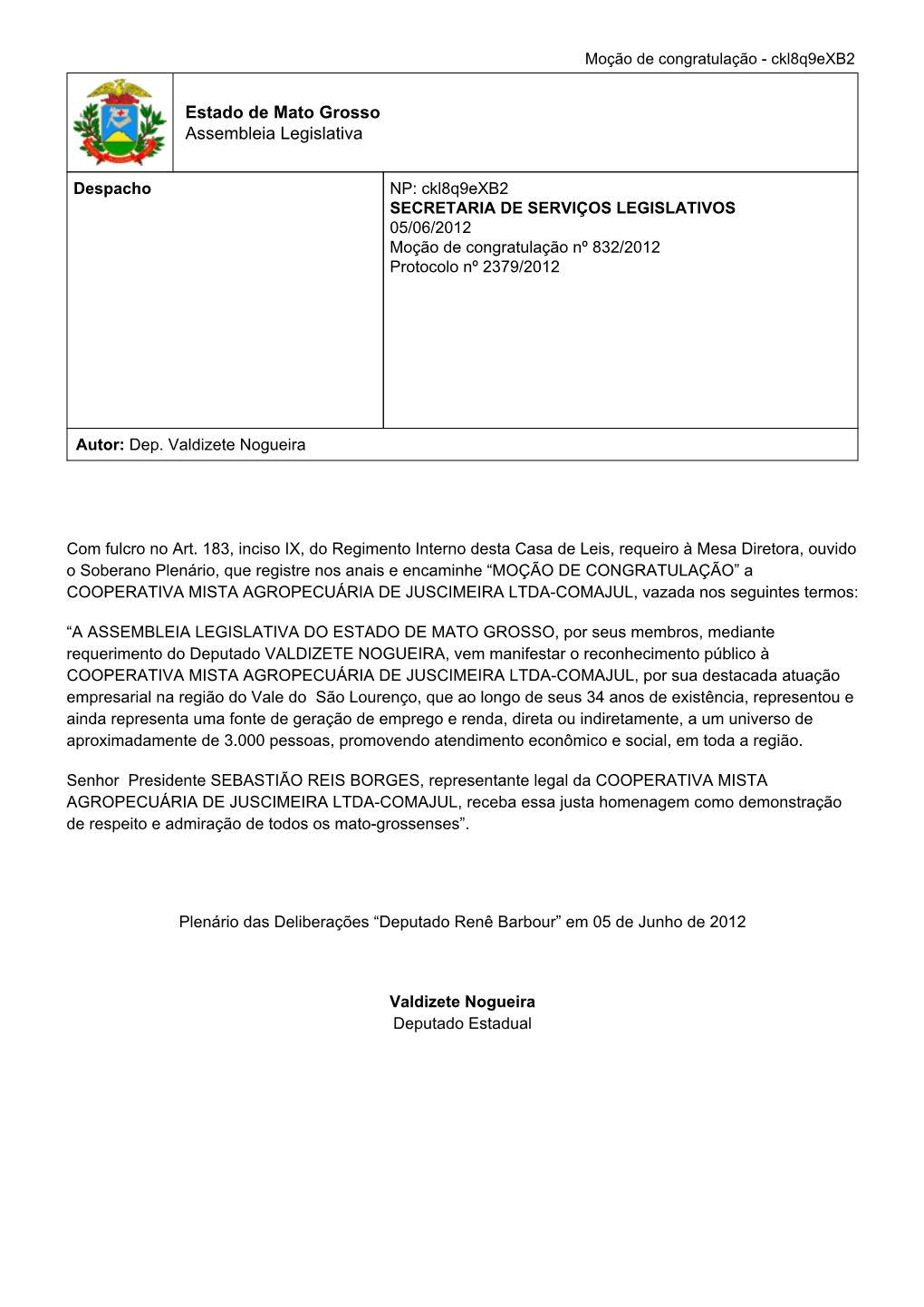 Estado De Mato Grosso Assembleia Legislativa