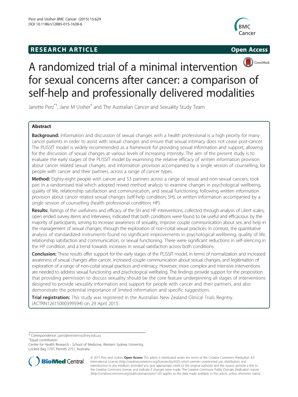 A Randomized Trial of a Minimal Intervention for Sexual Concerns After Cancer