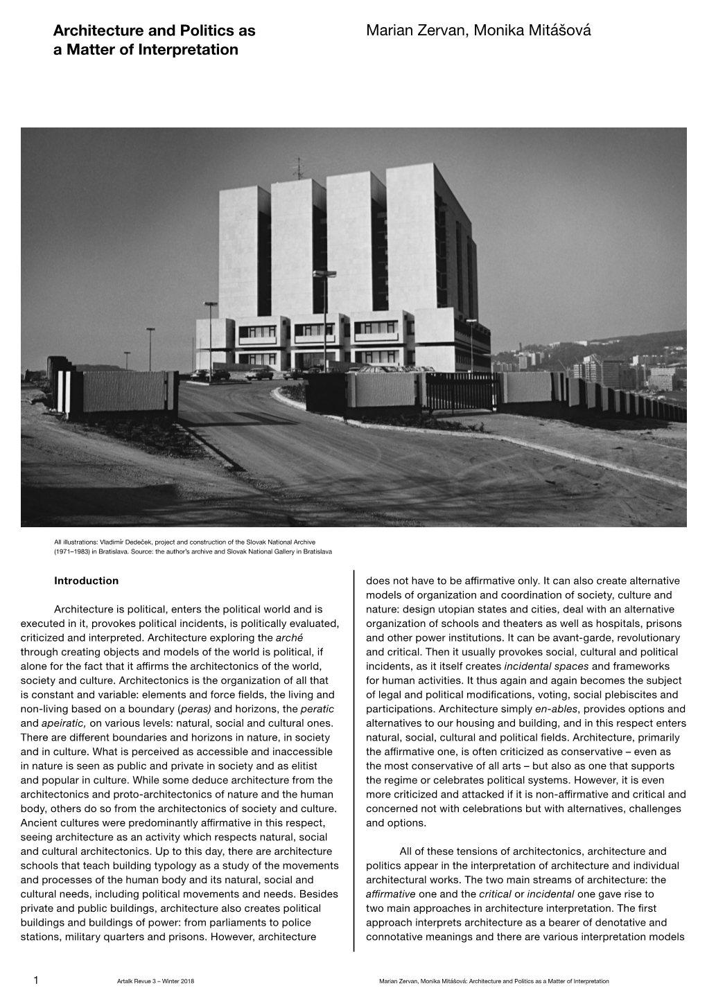 Architecture and Politics As a Matter of Interpretation Marian Zervan