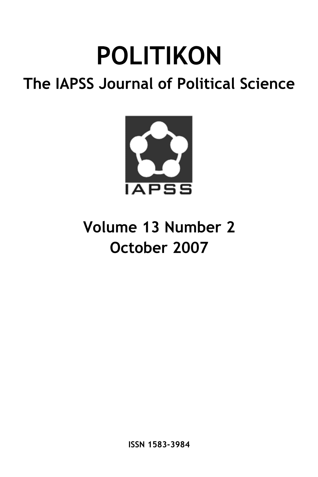 POLITIKON the IAPSS Journal of Political Science