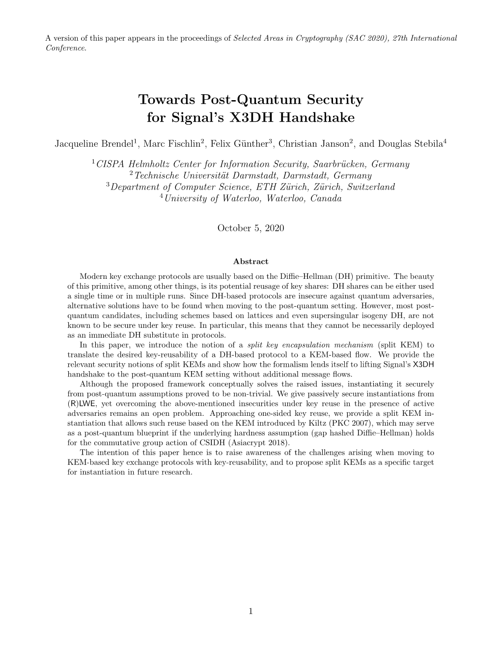 Towards Post-Quantum Security for Signal's X3DH Handshake