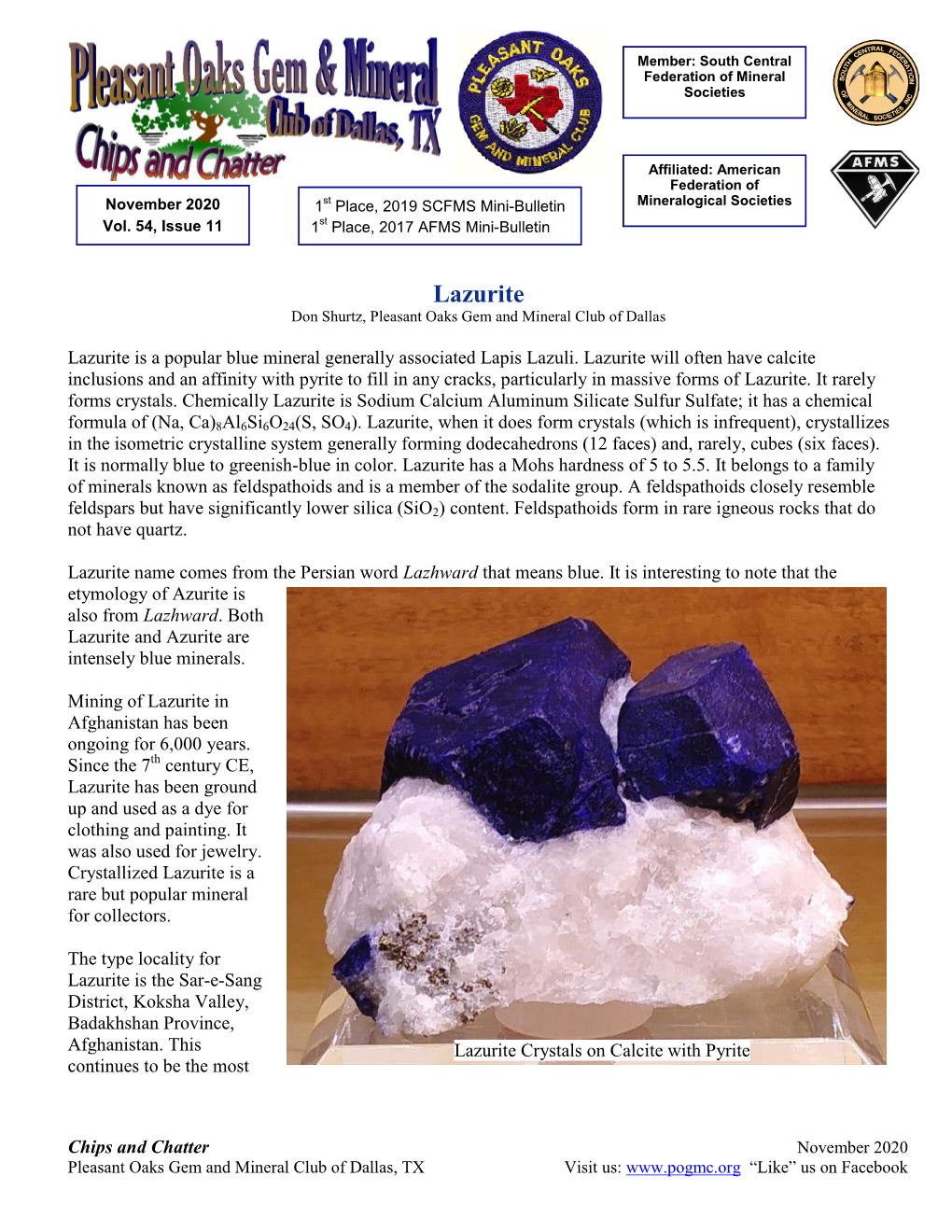 Lazurite Don Shurtz, Pleasant Oaks Gem and Mineral Club of Dallas