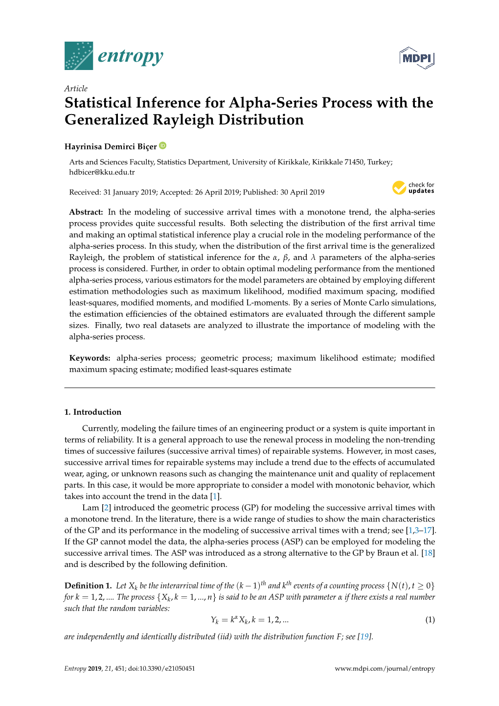 Statistical Inference for Alpha-Series Process with the Generalized Rayleigh Distribution