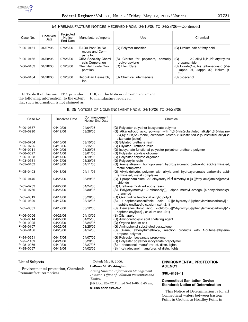 Federal Register/Vol. 71, No. 92/Friday, May 12, 2006/Notices I