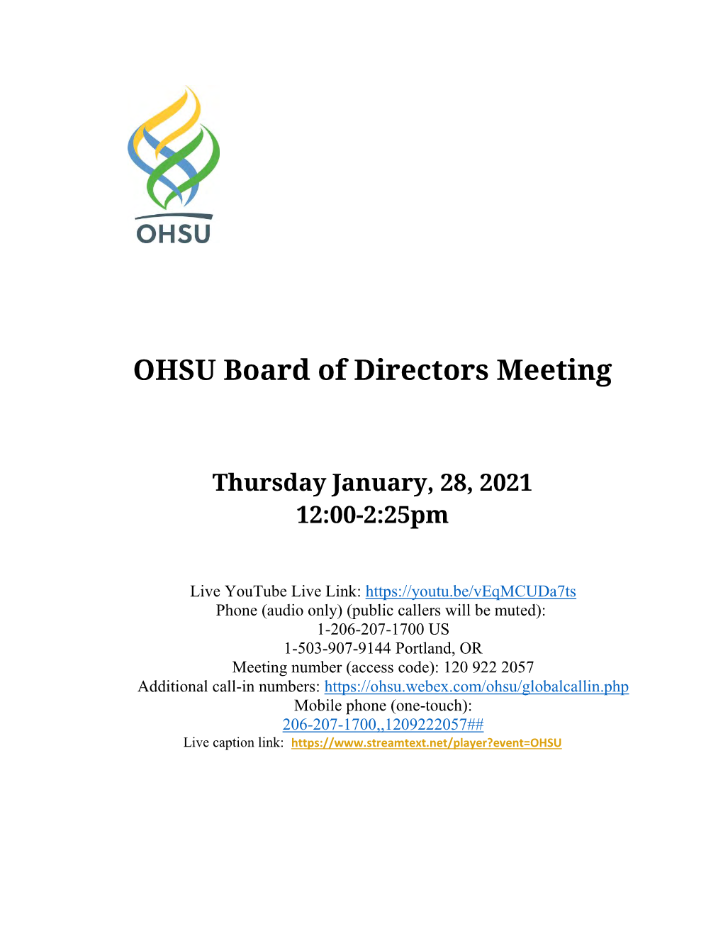 OHSU Board of Directors Meeting