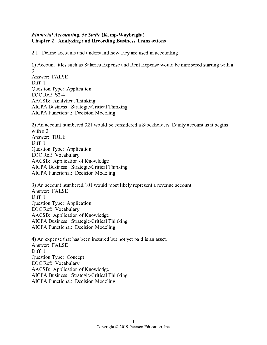 Financial Accounting, 5E Static (Kemp/Waybright) Chapter 2 Analyzing and Recording Business Transactions