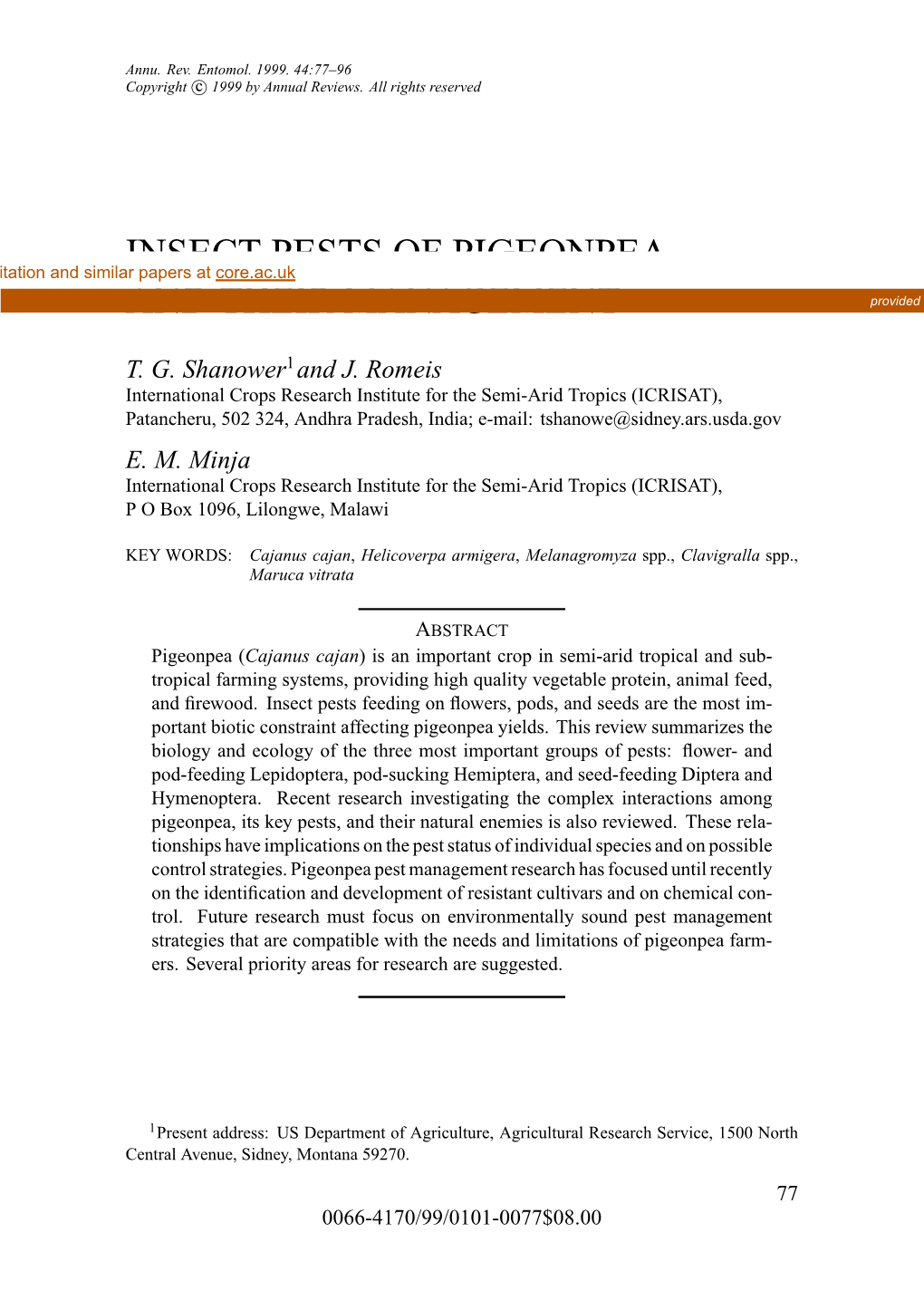 Insect Pests of Pigeonpea and Their Management