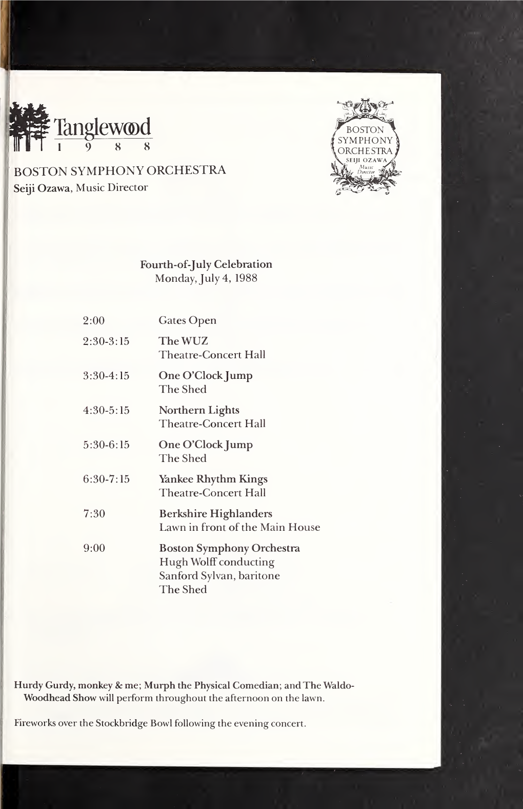 Boston Symphony Orchestra Concert Programs, Summer, 1988