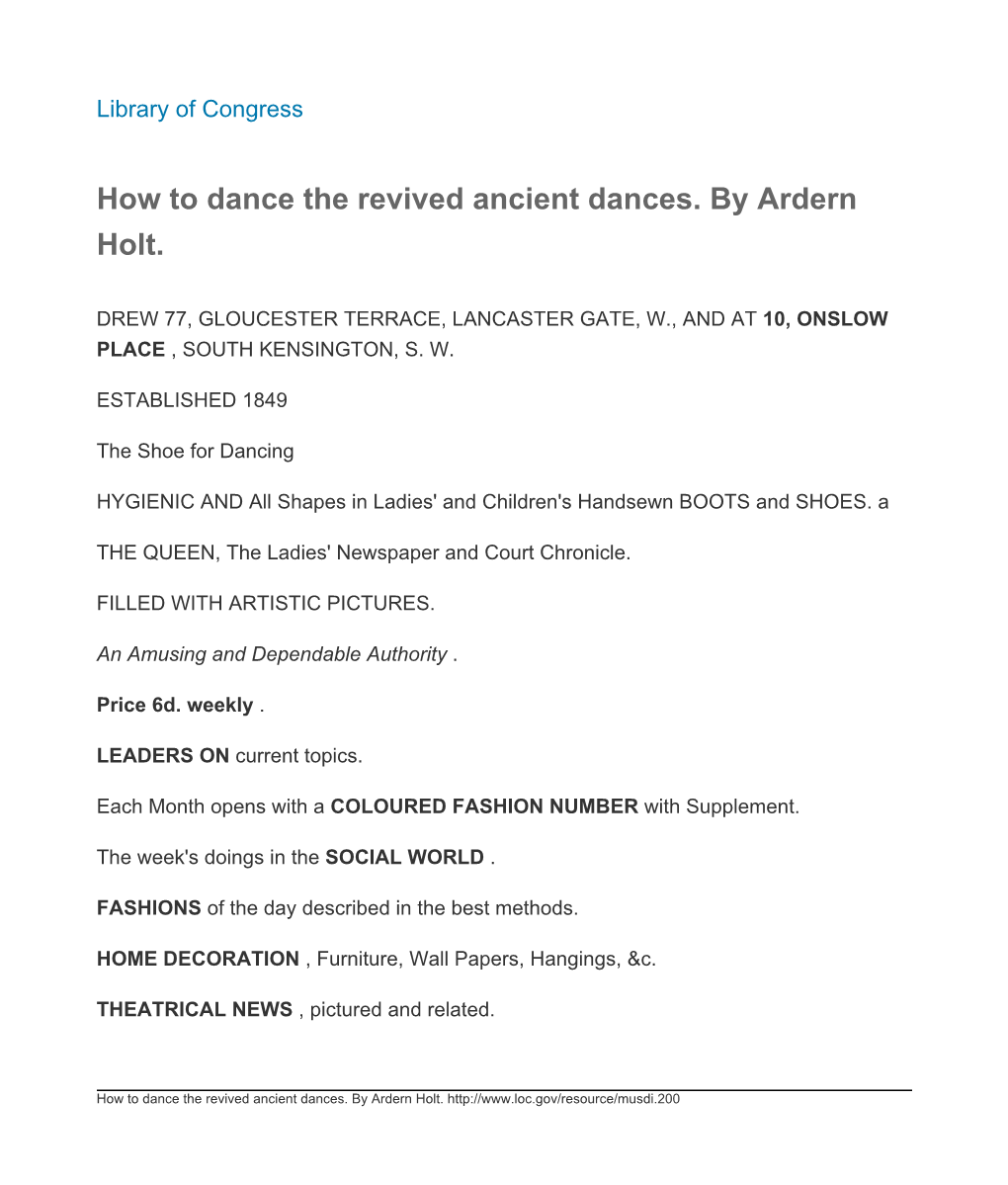 How to Dance the Revived Ancient Dances. by Ardern Holt