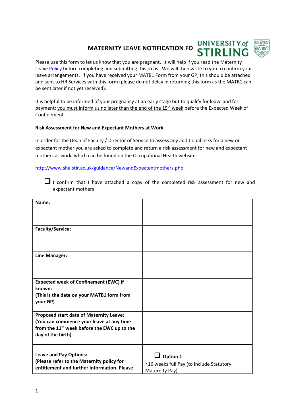 Maternity Leave Notification Form