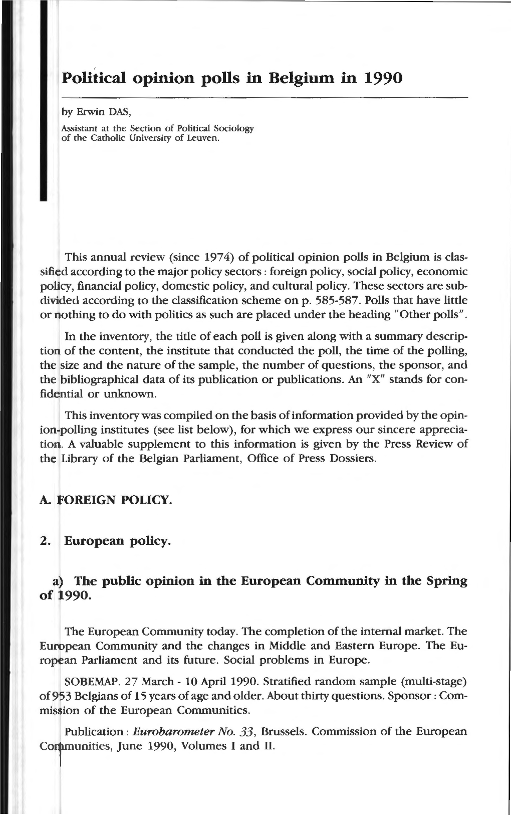 Political Opinion Polls in Belgium in 1990