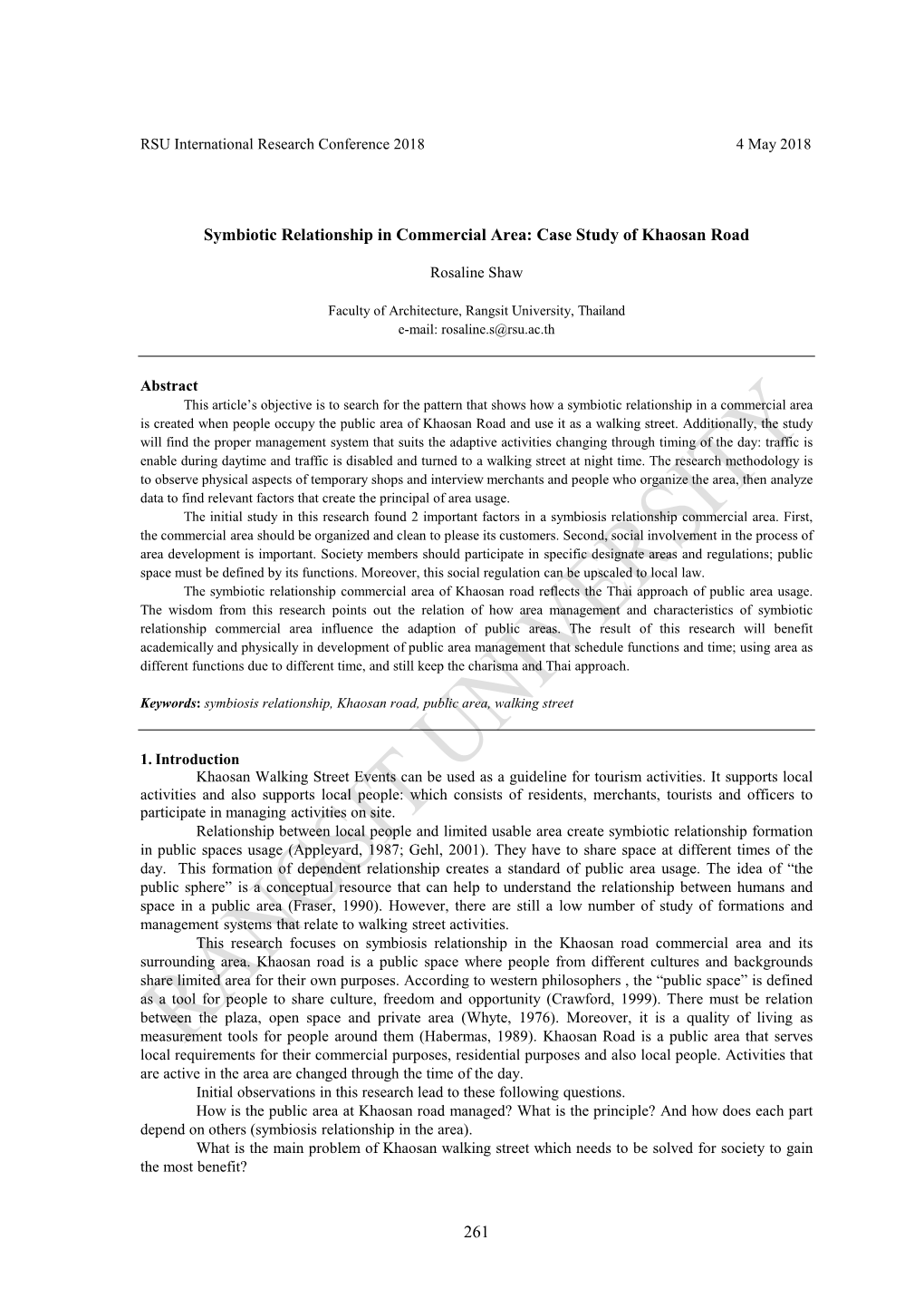 261 Symbiotic Relationship in Commercial Area: Case Study Of