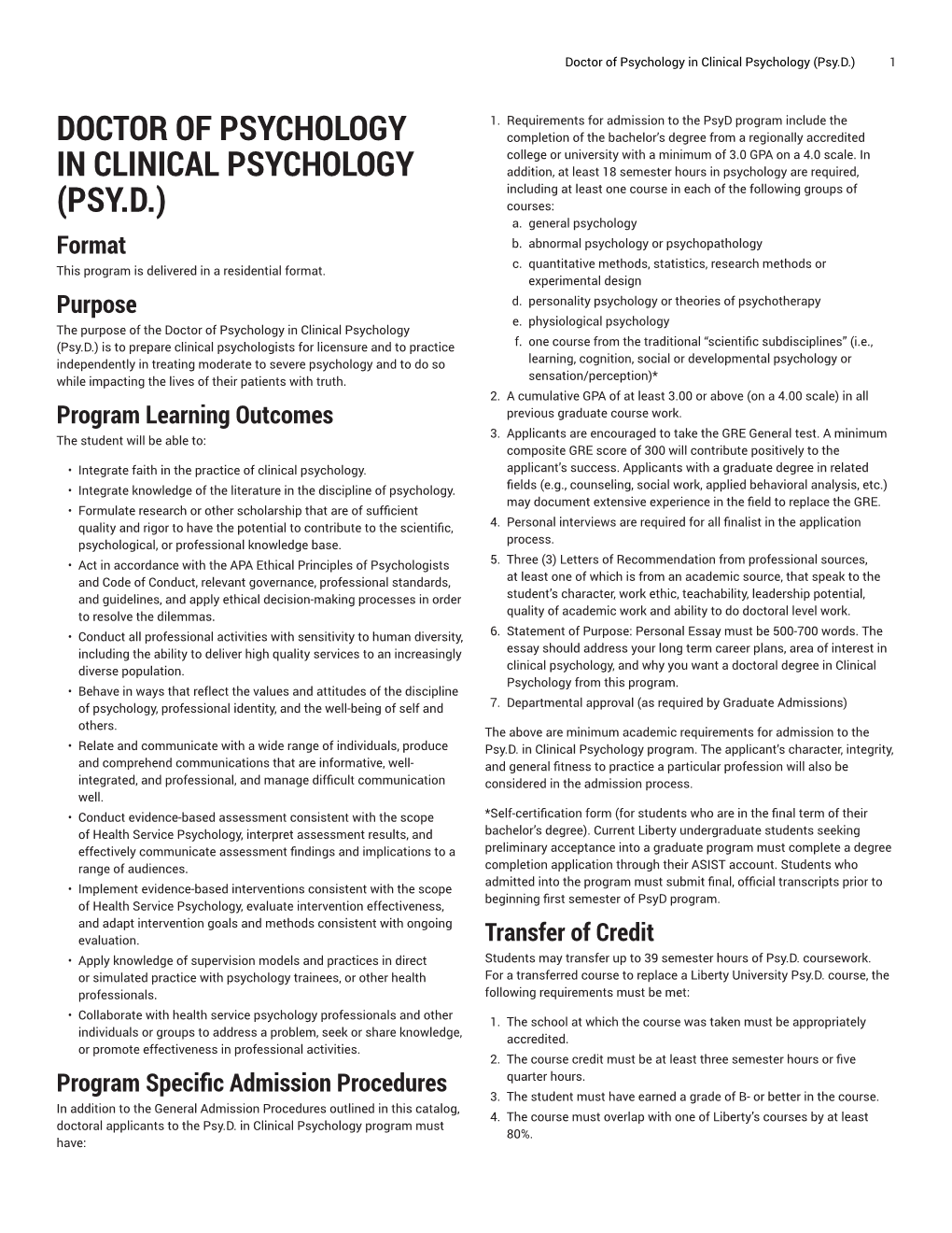 Doctor of Psychology in Clinical Psychology (Psy.D.) 1