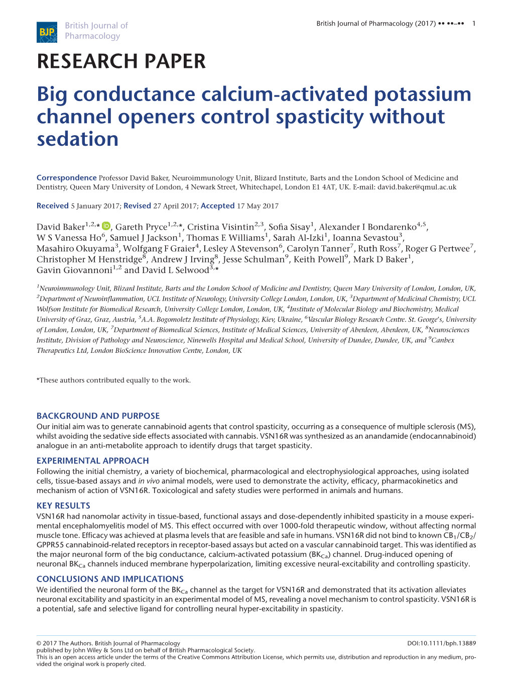 Big Conductance Calcium-Activated Potassium Channel Openers Control Spasticity Without Sedation