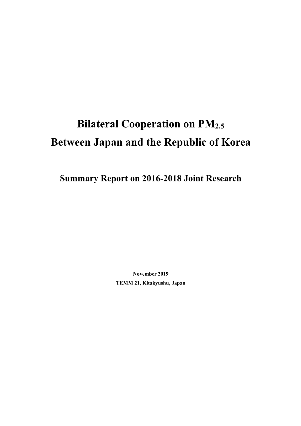 Bilateral Cooperation on PM2.5 Between Japan and the Republic of Korea