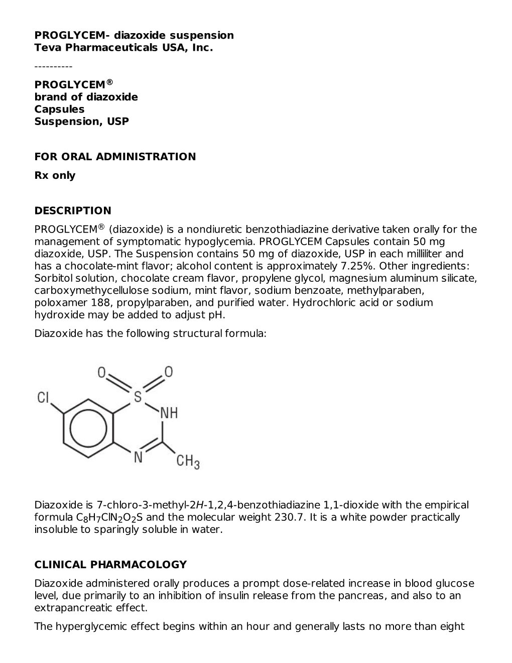 PROGLYCEM®Brand of Diazoxide Capsules Suspension