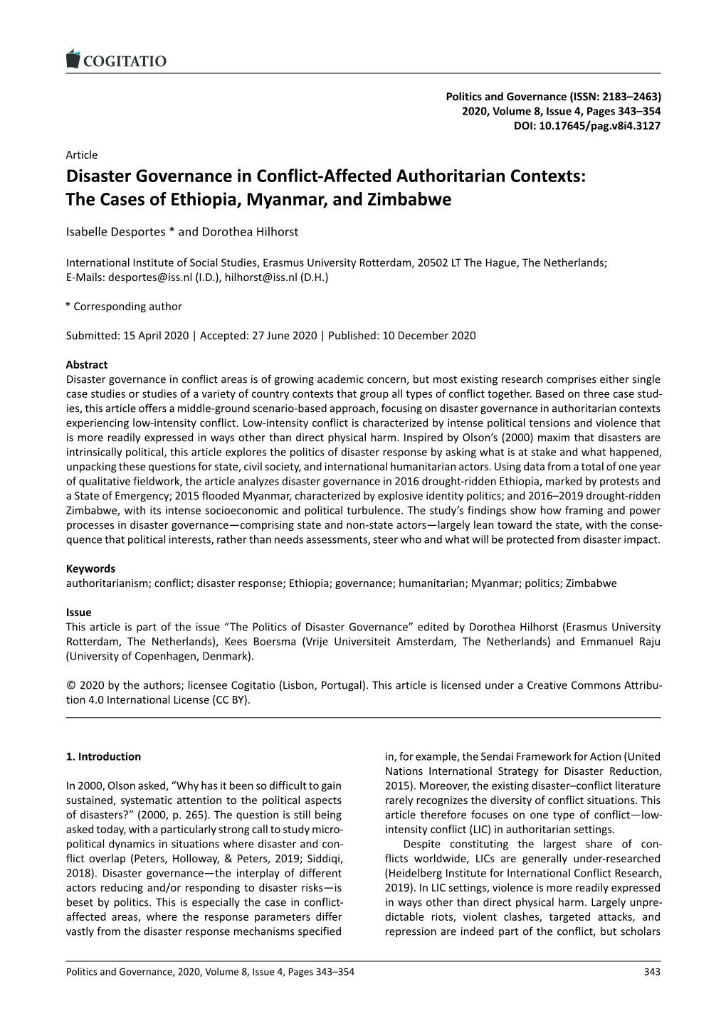Disaster Governance in Conflict-Affected Authoritarian Contexts: the Cases of Ethiopia, Myanmar, and Zimbabwe