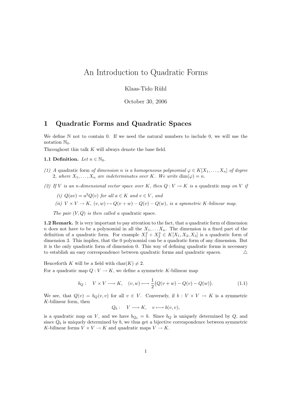 An Introduction to Quadratic Forms