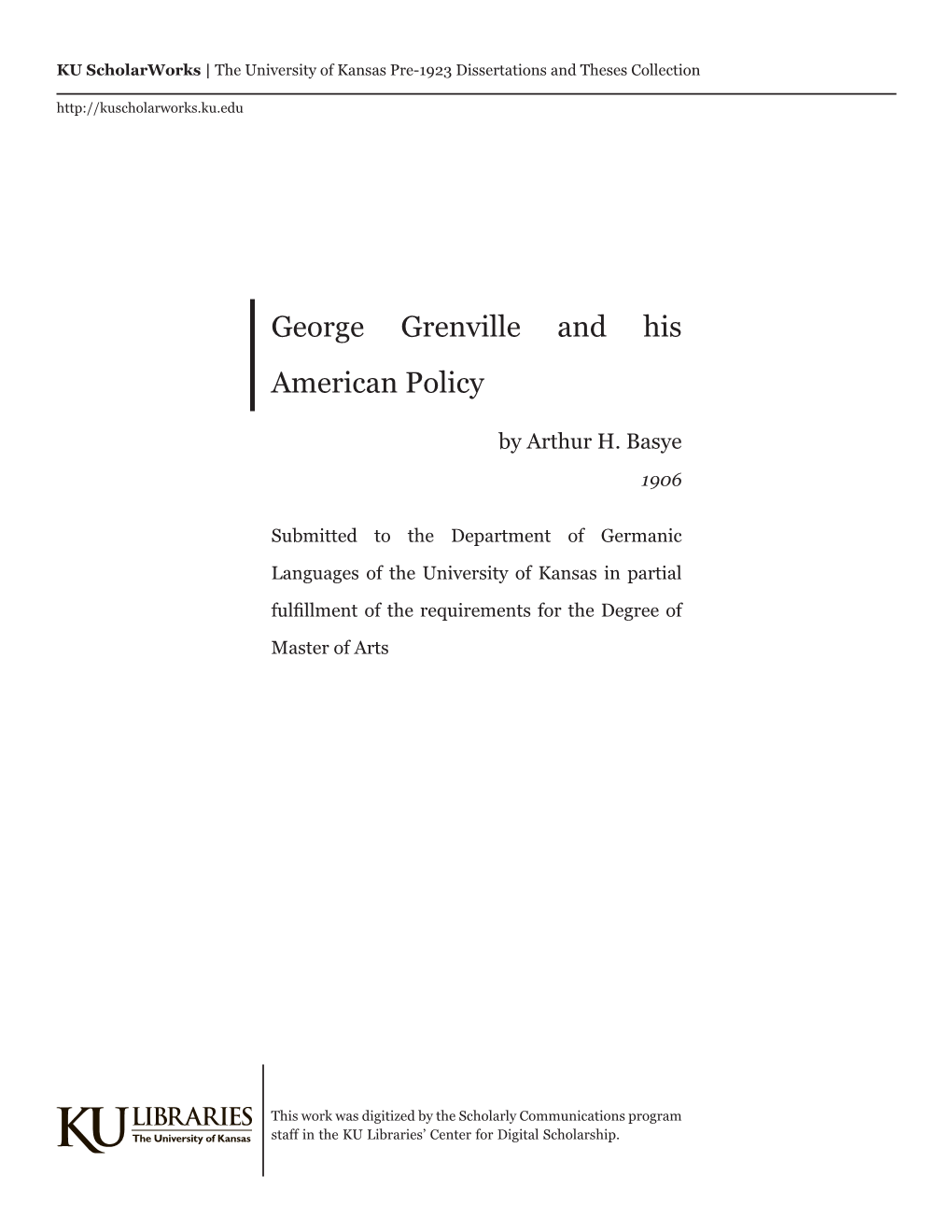 George Grenville and His American Policy