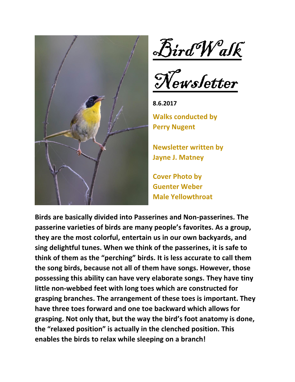 Birdwalk Newsletter
