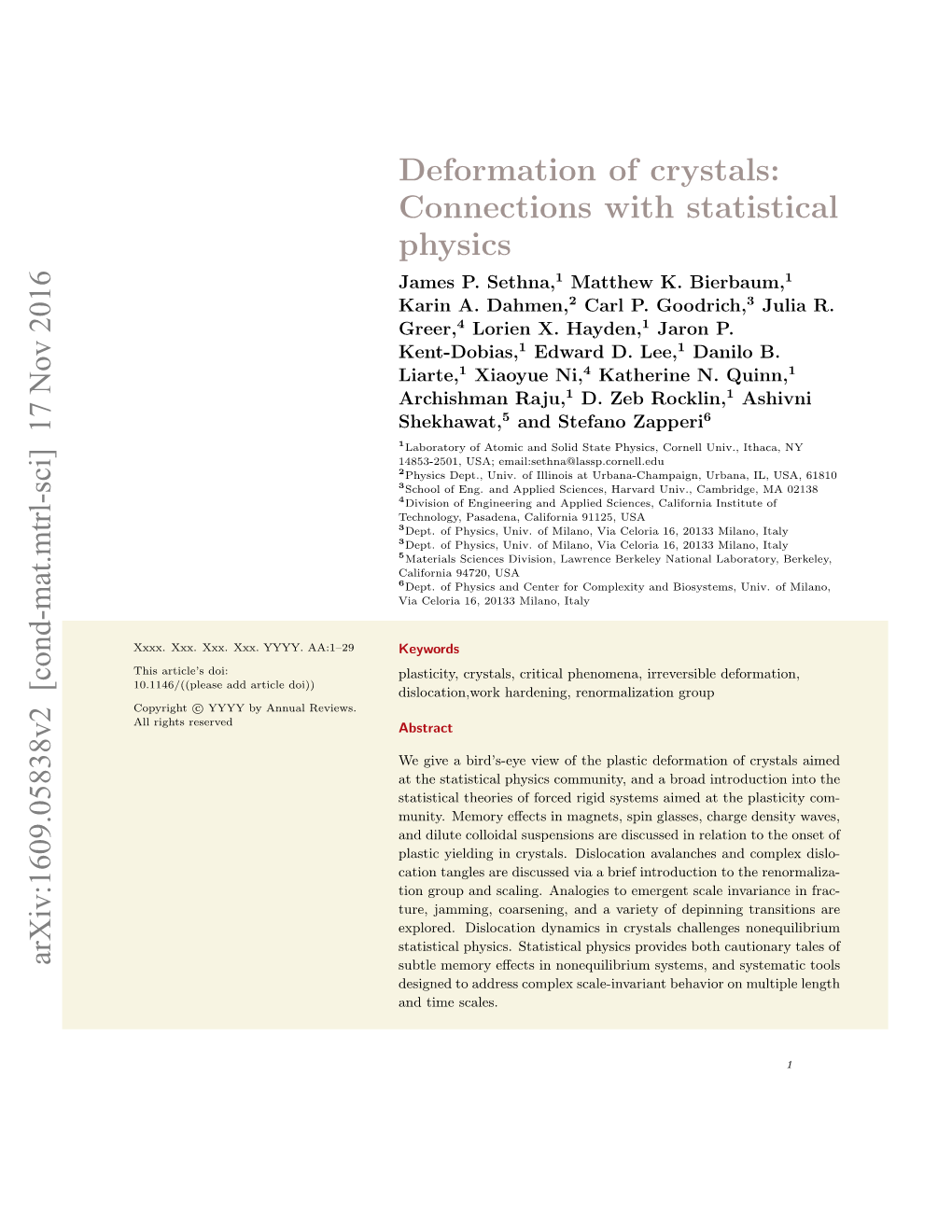 Deformation of Crystals: Connections with Statistical Physics James P