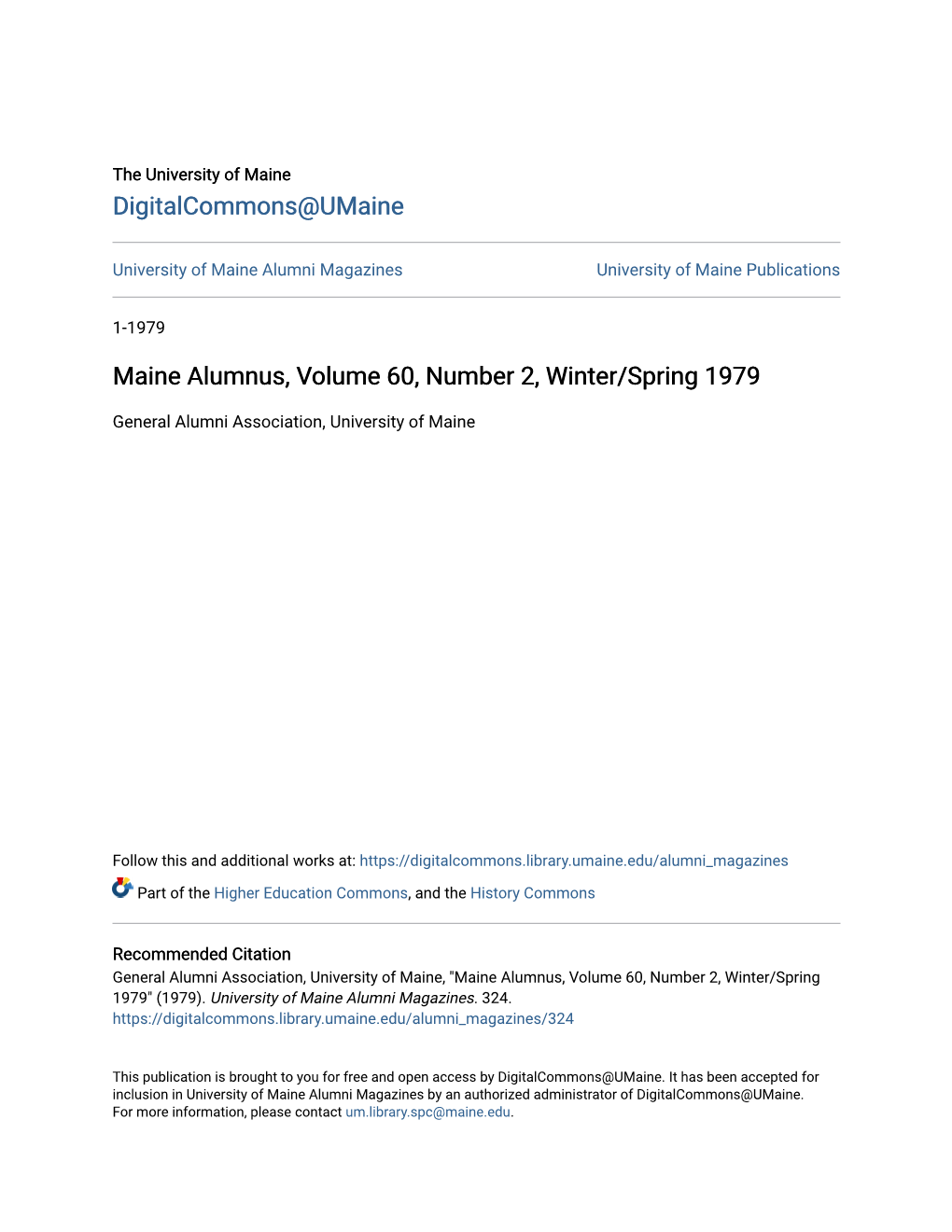 Maine Alumnus, Volume 60, Number 2, Winter/Spring 1979