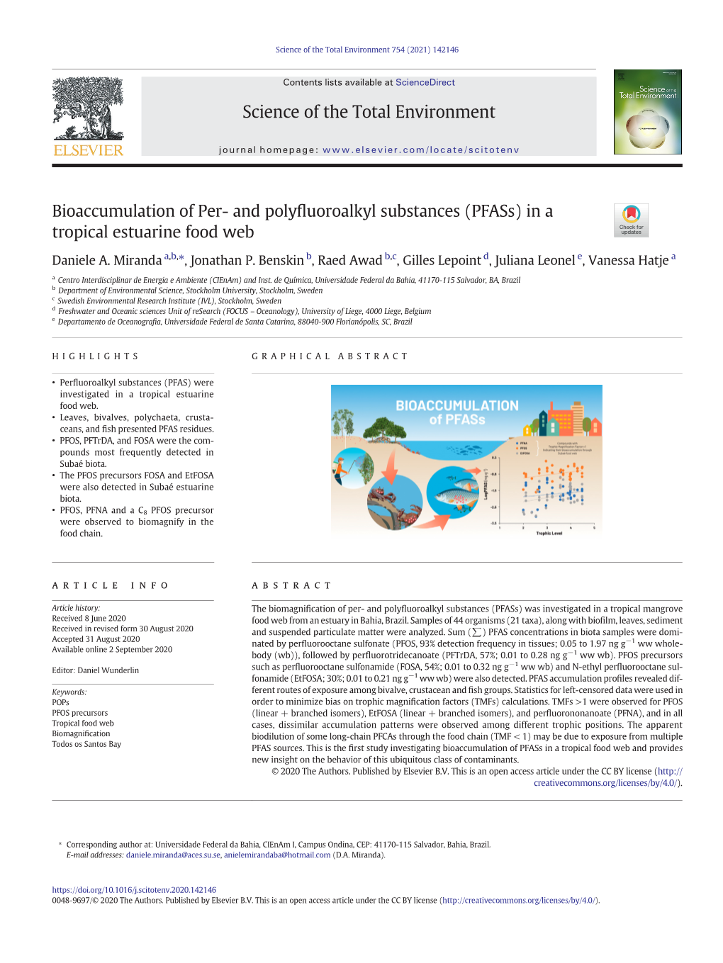 Bioaccumulation of Per- and Polyfluoroalkyl Substances (Pfass) in a Tropical Estuarine Food