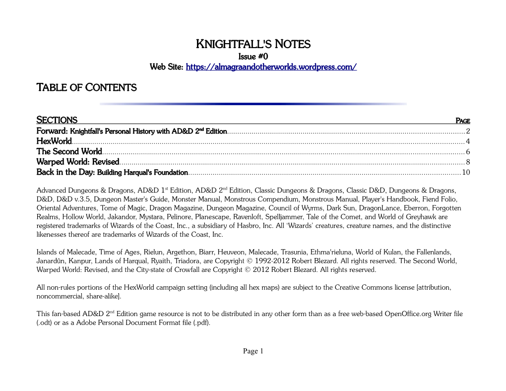 KNIGHTFALL's NOTES Issue #0 Web Site