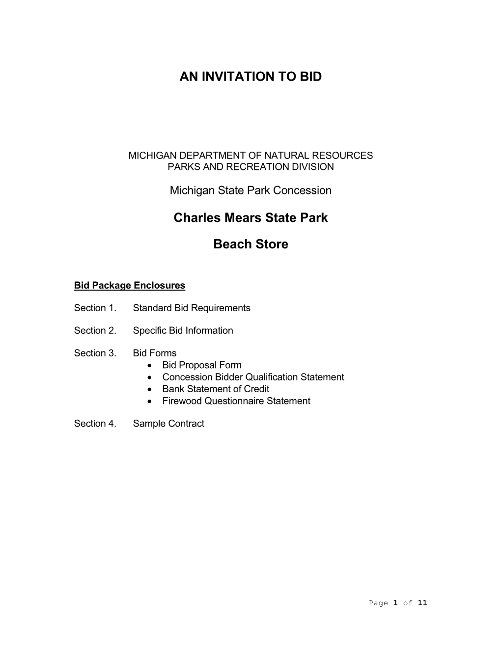 Mears State Park Request for Proposal for Beach Concession