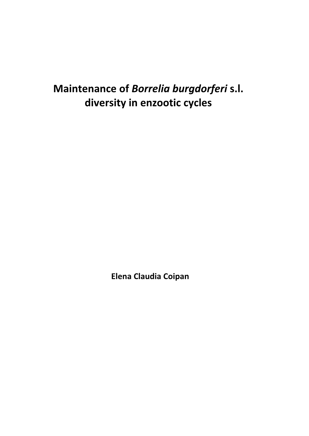 Maintenance of Borrelia Burgdorferi S.L. Diversity in Enzootic Cycles