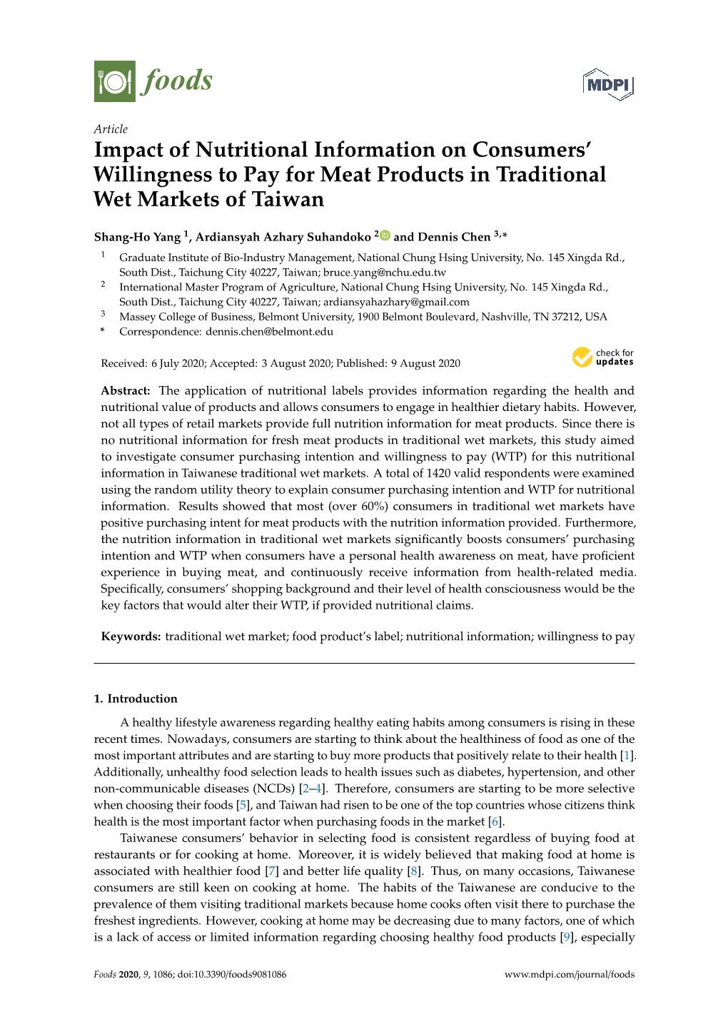 Impact of Nutritional Information on Consumers' Willingness to Pay For