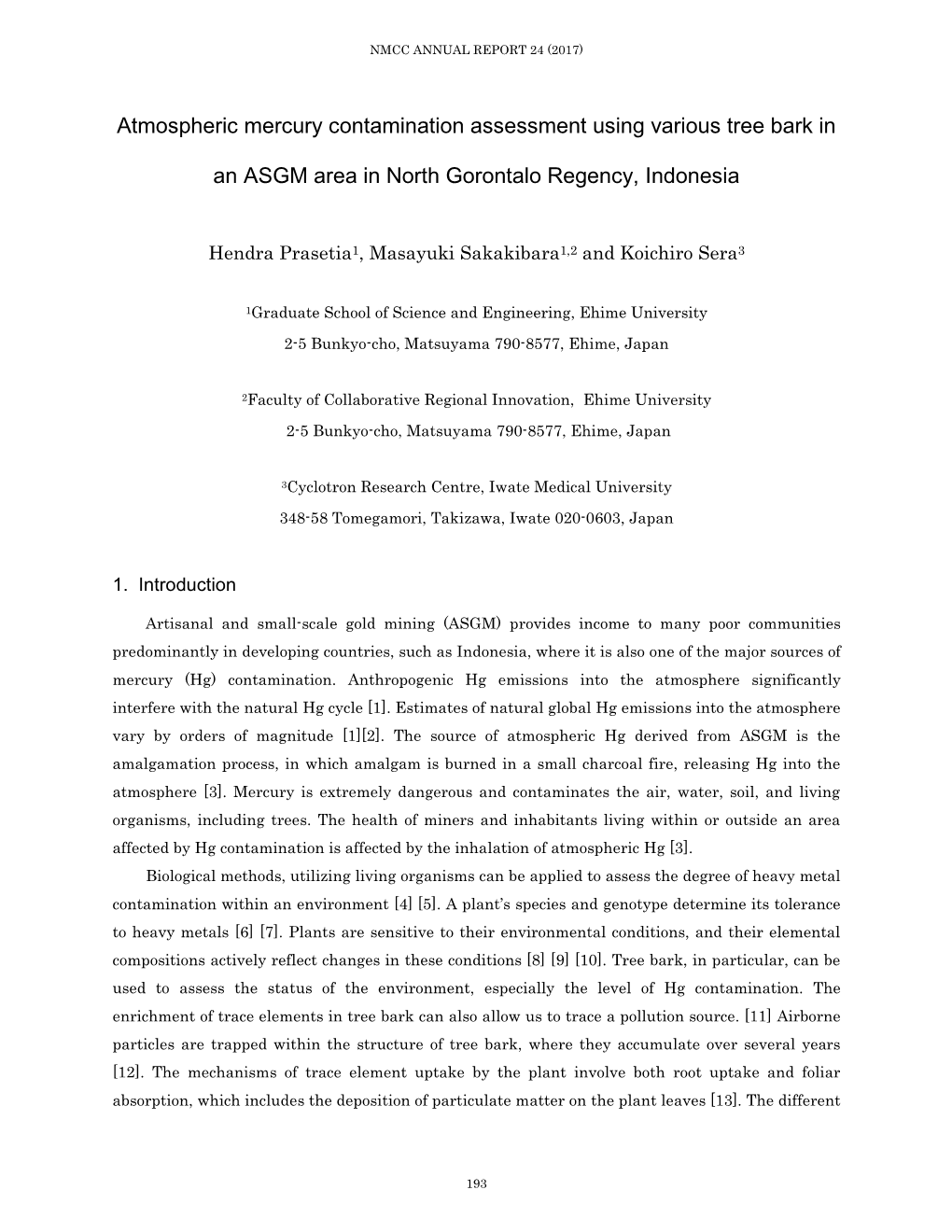 Atmospheric Mercury Contamination Assessment Using Various Tree Bark In