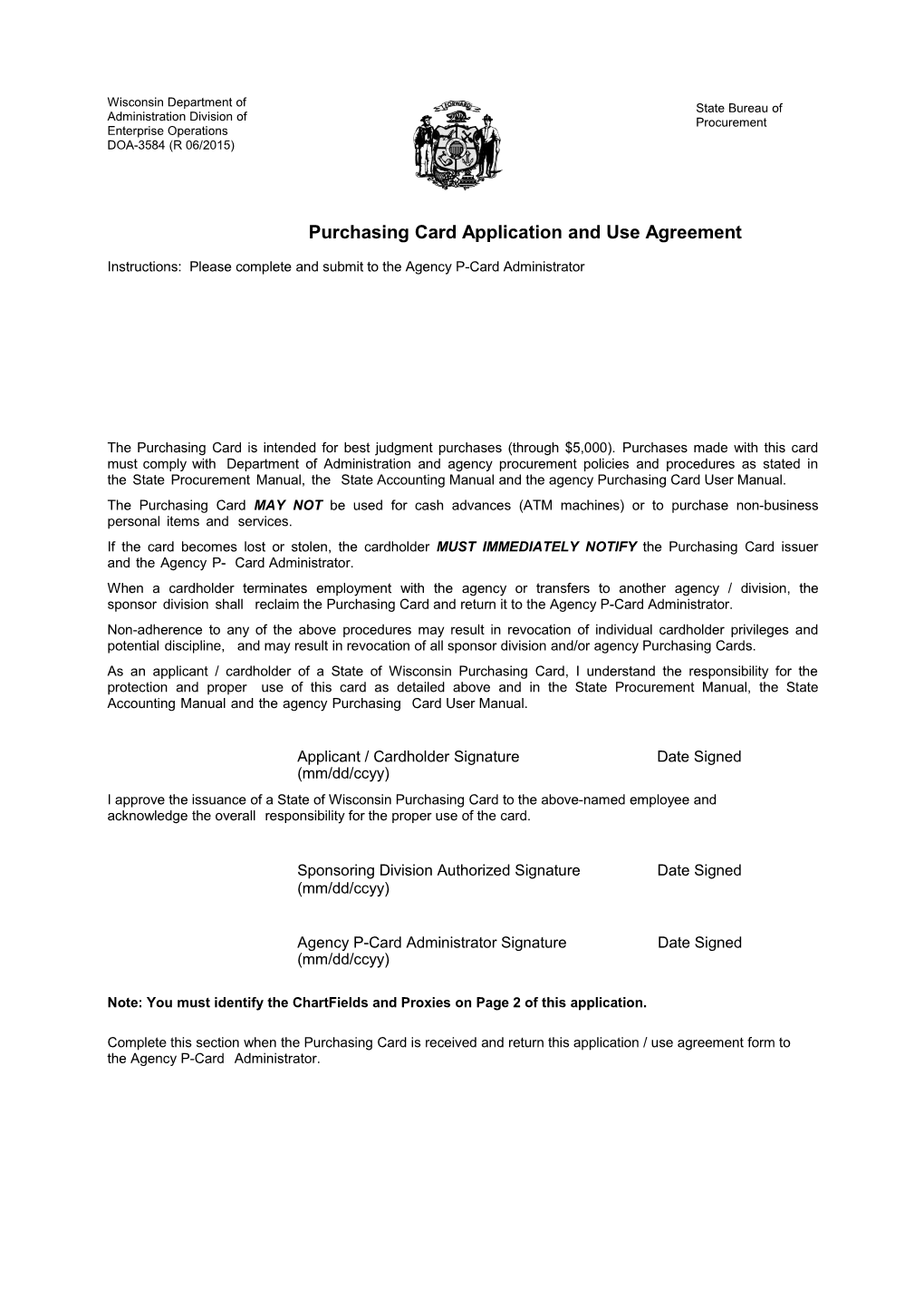 DOA-3584 P-Card Application and Use Agreement