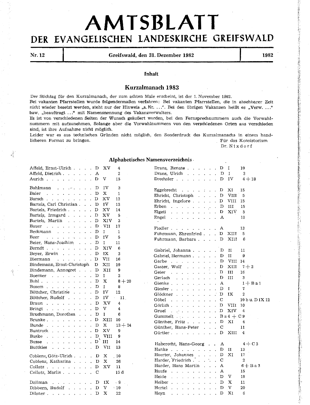 AMTSBLATT DER Evangilischfn LANDESKIRCHE GREIFSWALD