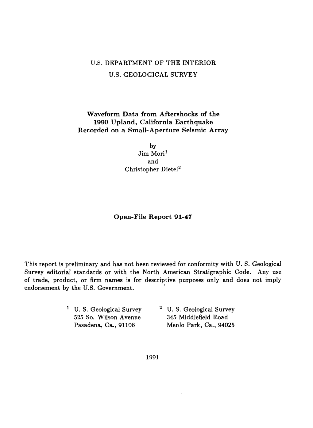 Waveform Data from Aftershocks of the 1990 Upland, California Earthquake Recorded on a Small-Aperture Seismic Array