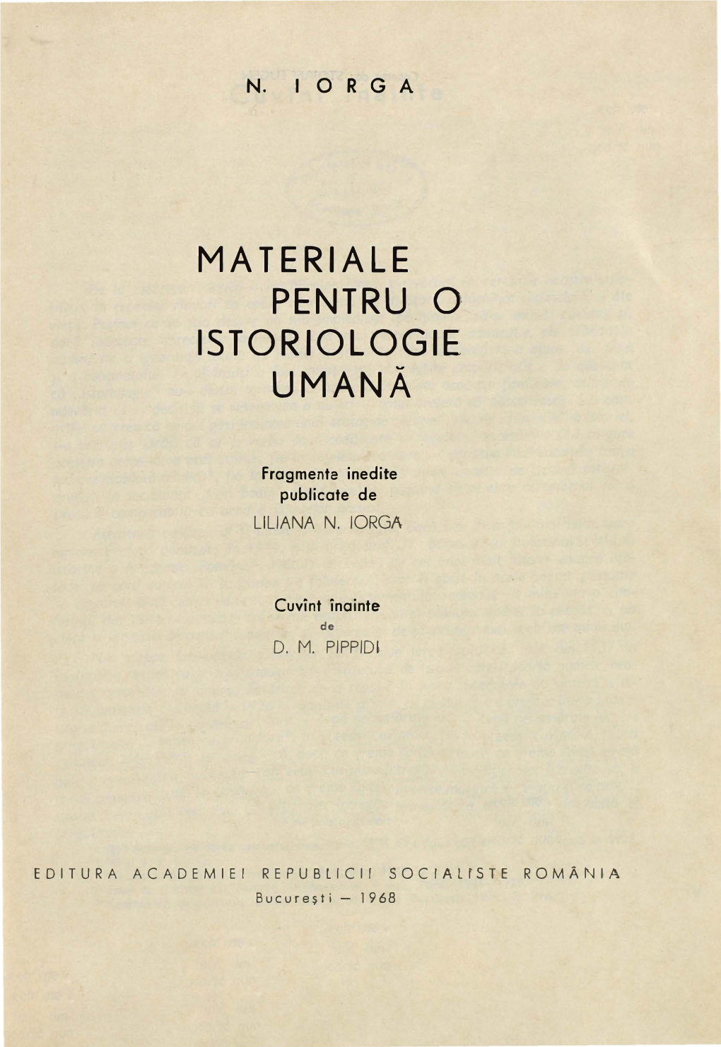 Ma Teriale Pentru O Istoriologie Umană