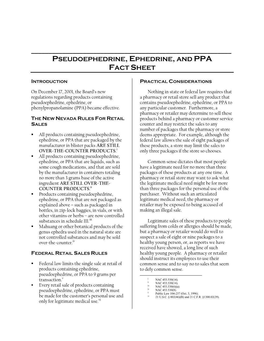 Pseudoephedrine, Ephedrine, and Ppa Fact Sheet