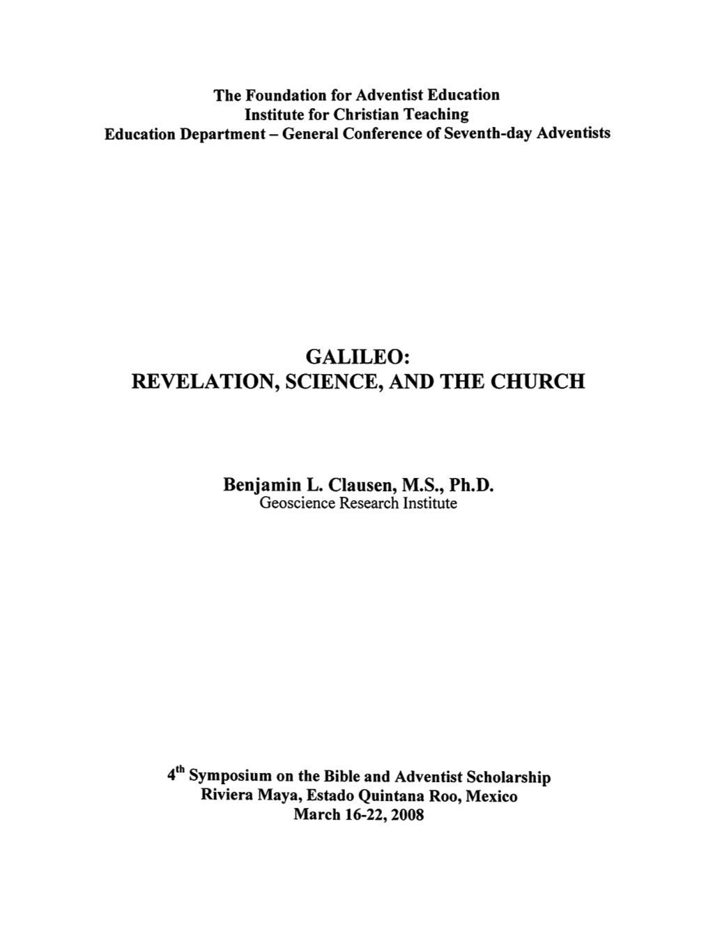 Galileo: Revelation, Science, and the Church