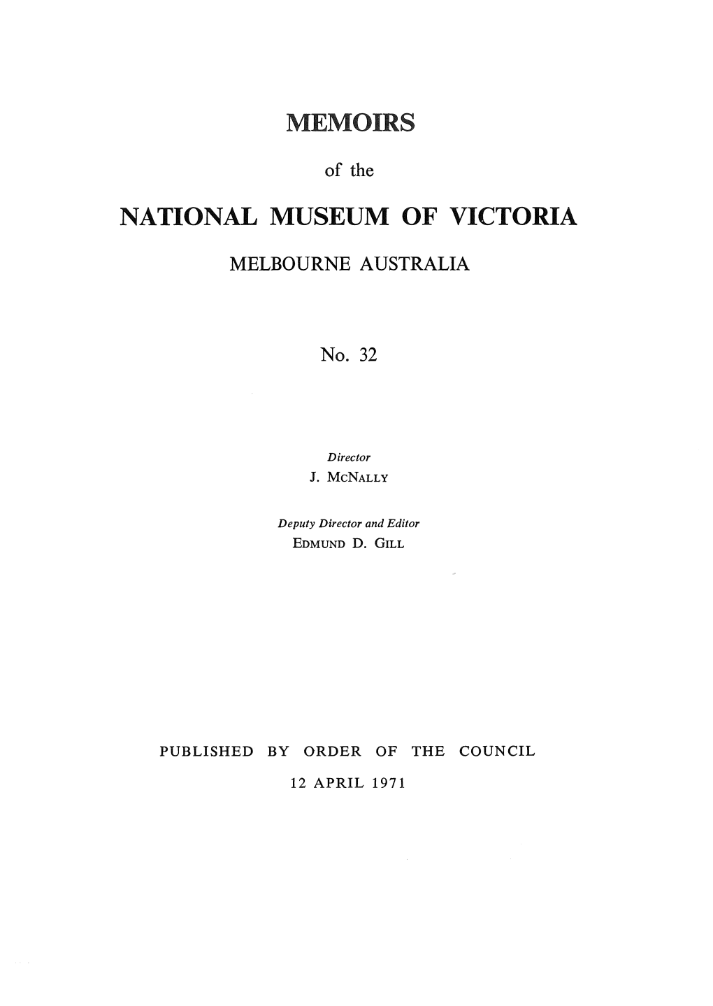 MEMOIRS Nationm MUSEUM of VICTORIA